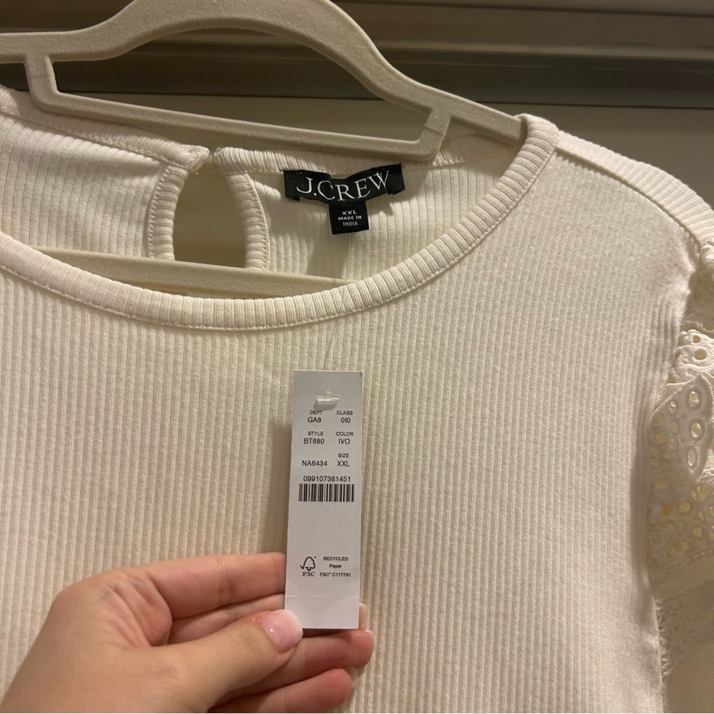 NWT J Crew Ruffle-trim eyelet top in vintage rib - Picture 4 of 7